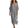 thumbnail image 2 of Aimik Women's V-Neck Striped Dolman Sleeve Maxi Dress Casual Loose Fit Beach Cover-Up Kaftan Summer Dresses for Women, 2 of 4