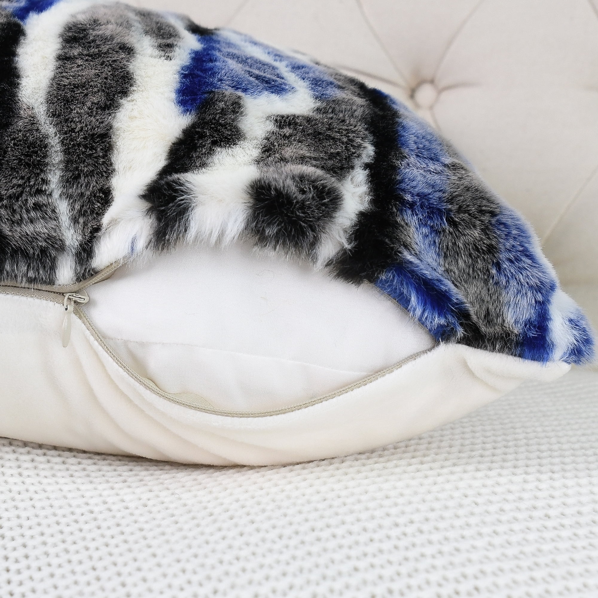 Home Soft Things Multi Jacquard Faux Fur Throw Pillow Cover 2pcs Set - Blue