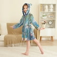 thumbnail image 4 of FORMRS Niños Bathrobe Unisex Hooded Robe Soft Plush Pajamas Sleepwear, Size 7-9T, Blue Sea, 4 of 7