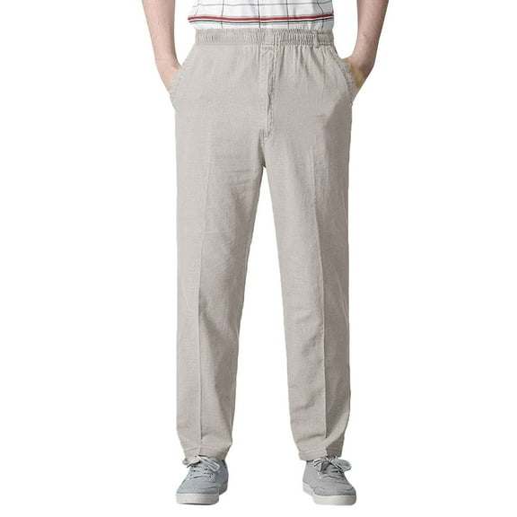 YOTMKGDO Mens Pants Casual, Pantalones De Hombre, Men's Casual Pants Elastic Waist Drawstring Trousers, Beige L