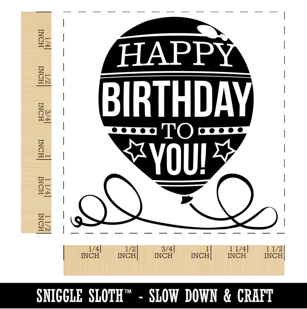 Happy Birthday to You Balloon Self-Inking Rubber Stamp Ink Stamper - Black Ink - Large 1-1/2 Inch