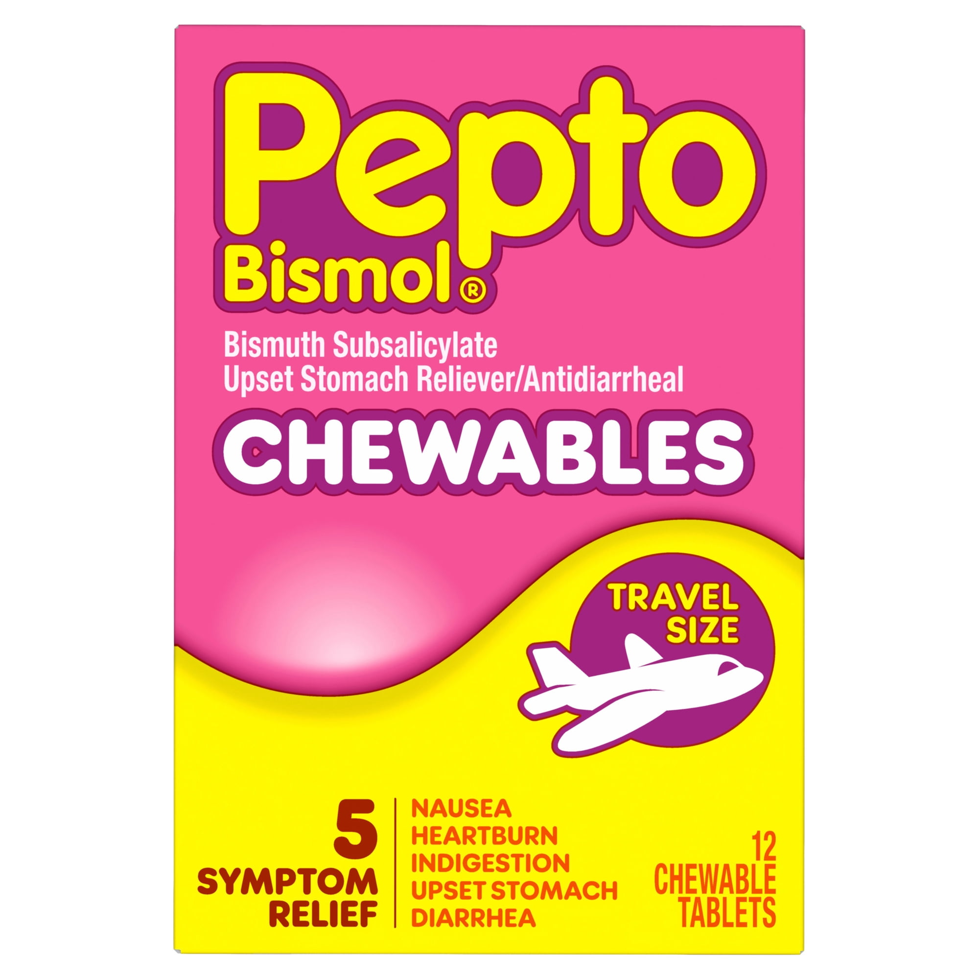 Pepto Bismol Chewable Tablets, Upset Stomach Relief, Anti Diarrheal, Cherry, 12 Count