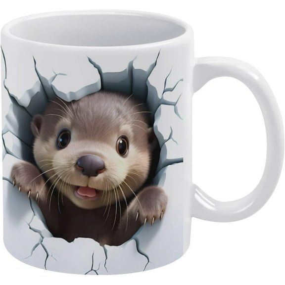 3D Baby Otter Hole In A Wall 3D Mugs, 11Oz Creative Space Design Multi-Purpose Mugs, Cup Lovers Coffee Mug, Cute Mug Ceramic Coffee Mugs For Women And Men