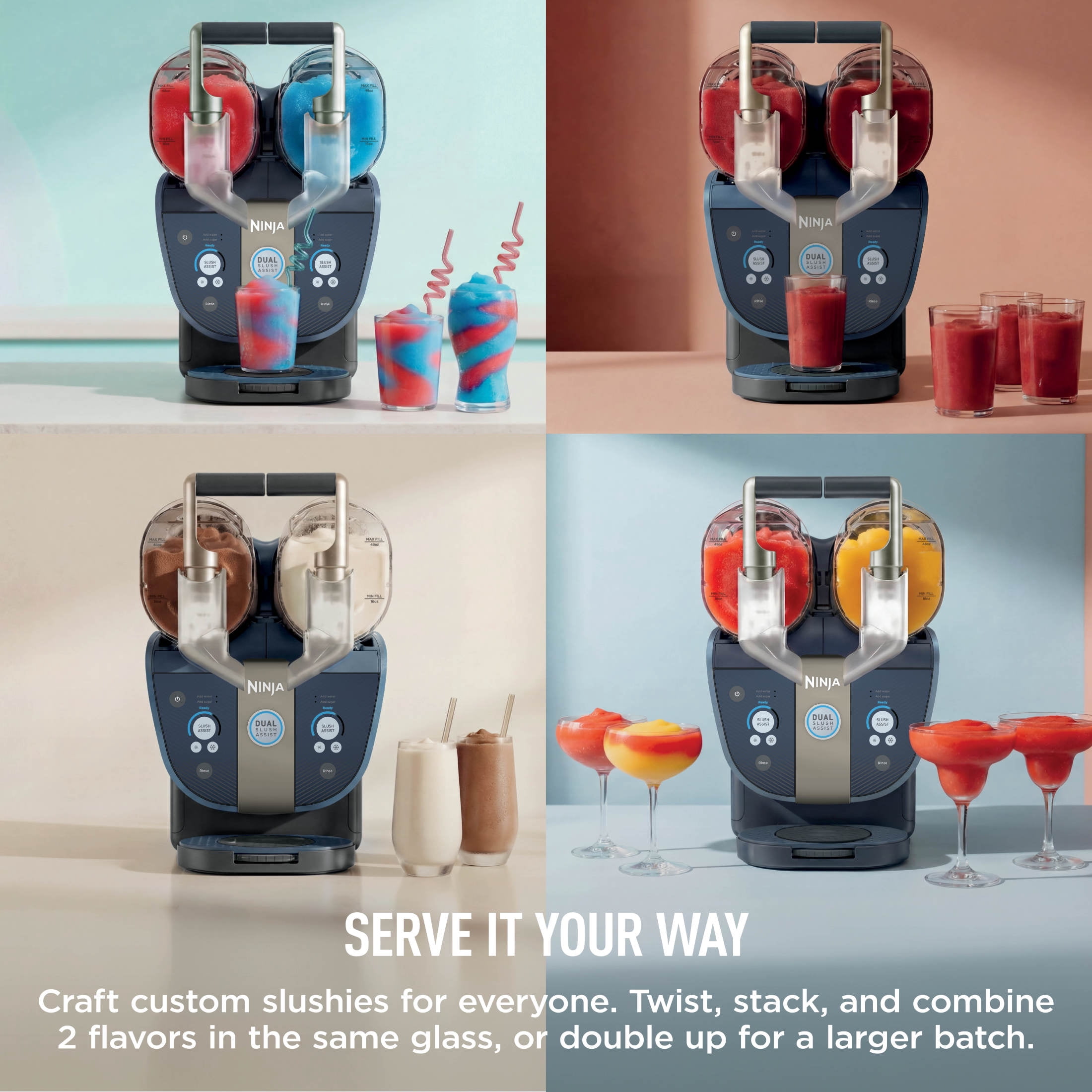 Ninja SLUSHi Twist Frozen Drink Machine, with Dual SlushAssist Technology, 10-Servings at Once, (2) 72-oz Vessels, FS701BL Blue