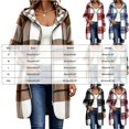 thumbnail image 5 of felwors Women's Long Plaid Jacket Lightweight Fall Zip Up Hoodie, Hooded Cardigan Long Sleeve Color Block Trendy Coat Comfy Outerwear (Black, L), 5 of 9