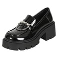 thumbnail image 4 of Rokment Women's Punk Metallic Chain Platform Slip on Penny Loafers Walking Shoes Trendy Casual Leather Chunky Lug High Heels Oxfords Dress Footwear Black Size 6.5, 4 of 5