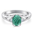 thumbnail image 3 of Gem Stone King 925 Sterling Silver Green Malachite 3 Stone Engagement Ring for Women | 2.06 Cttw | Oval 8X6MM | Round 2MM | Gemstone Birthstone | Size 5, 3 of 6
