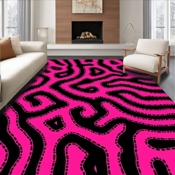 Flatwoven High Traffic Area Rug, Glam Zebra Dapple with Stylized Animal Motif and Interlocking Stripes, Non Slip, Stain Resistant, Washable Area Rugs for Living Room, Bedroom(Black, 4X6)