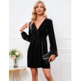 thumbnail image 4 of Women's Christmas Casual Wrap Flared Midi Dresses Wedding GuestTea Dresses A-Line Swing V-Neck Long Sleeve Waistband Dresses, 4 of 9