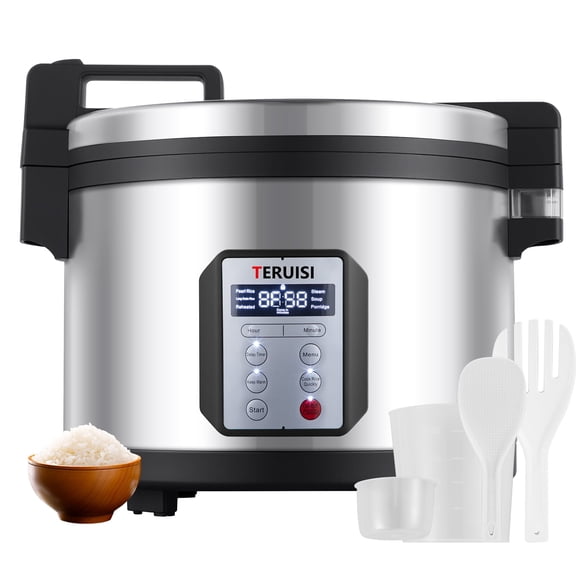TERUISI Commercial Rice Cooker, 15L/15.85QT Large Capacity Rice Cooker & Warmer 84 Cups Cooked Rice, 1550W Fast Rice Cooker with 6 Preset Functions, LED Display, Non-Stick Pot for 25-35 People Use