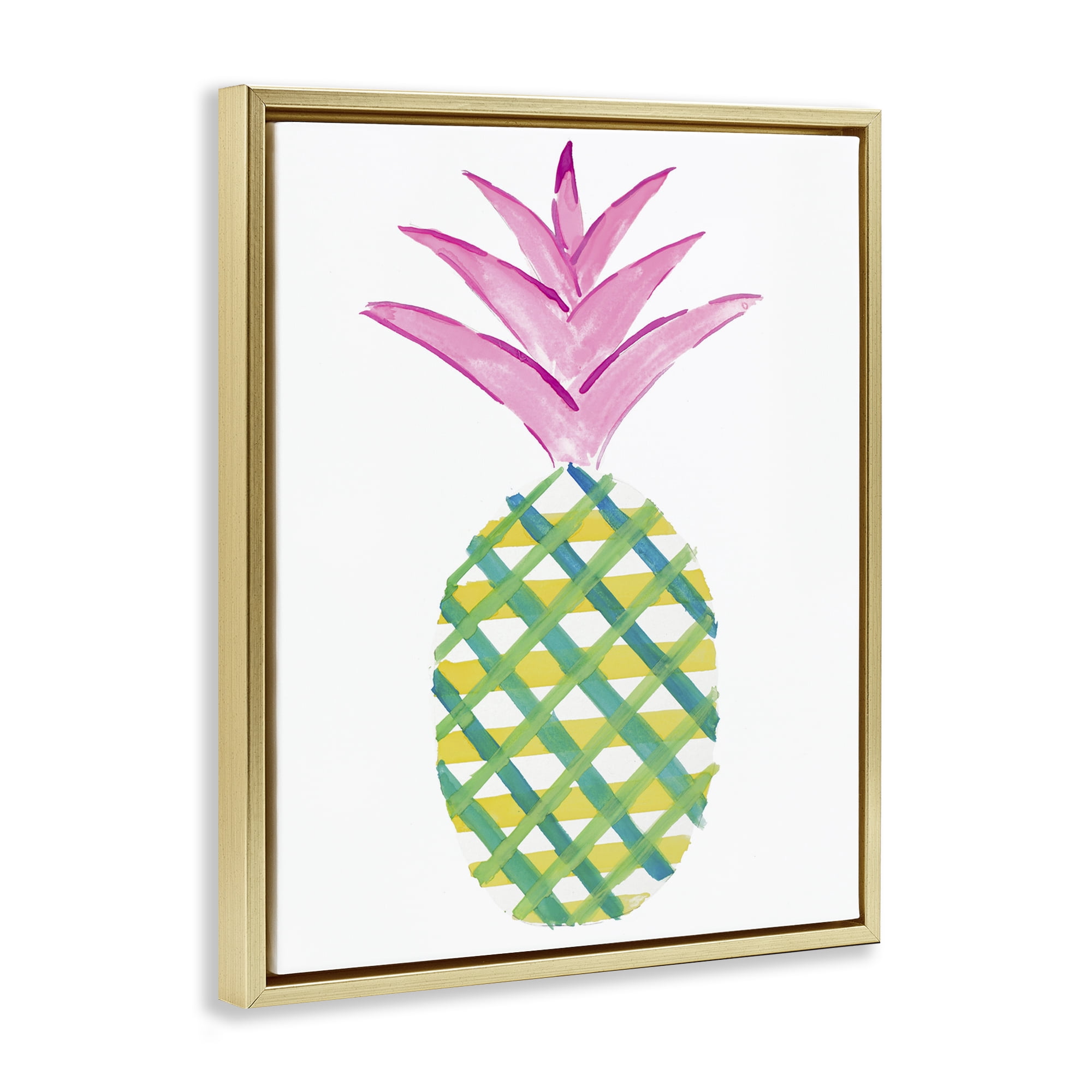 Stupell Industries Tropical Plaid Pineapple Food & Beverage Painting Gold Floater Framed Canvas Art Print Wall Art, 25 x 31