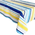 thumbnail image 3 of Newbridge Sun Wave Beach Stripe Flannel Back Vinyl Tablecloth - Navy, Yellow, White and Blue Wavy Striped Vinyl Indoor/Outdoor Waterproof, Patio, BBQ Tablecloth, 60 Inch x 102 Inch Oblong/Rectangle, 3 of 7