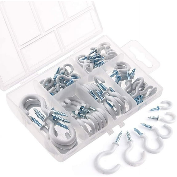 80 Pieces Vinyl Coated Ceiling Screw Hooks Cup Hooks (6 Sizes)