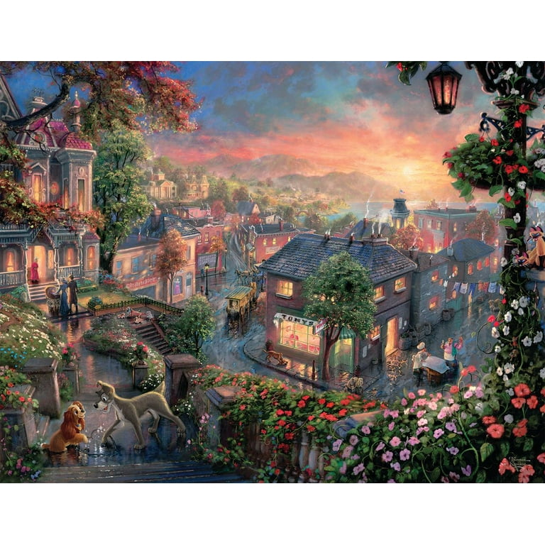  THOMAS KINKADE FANTASIA LADY & THE TRAMP WINNIE THE POOH  TANGLED DISNEY DREAMS COLLECTION 4 IN 1 JIGSAW PUZZLE SET 500 pieces : Toys  & Games