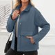 thumbnail image 4 of Neewe Womens Plain Bomber Jacket Long Sleeve Button Down Varsity Lapel Collar Shackets with Pockets, 4 of 7