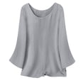 thumbnail image 4 of yoeyez Cotton Linen Tops for Women 3/4 Sleeve Tunic Tops Loose Crew Neck Solid Color T Shirts Dressy Lightweight Business Casual Blouse Gray,M, 4 of 6