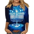 thumbnail image 2 of Hanukkah Pajama Tops for Women Plus Size 3/4 Sleeve Menorah Print T-Shirt,Loose Fit Crewneck Tops for Family, 2 of 5