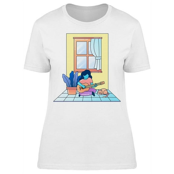 Girl Guitar Next To The Window  T-Shirt Women -Image by Shutterstock, Female XX-Large