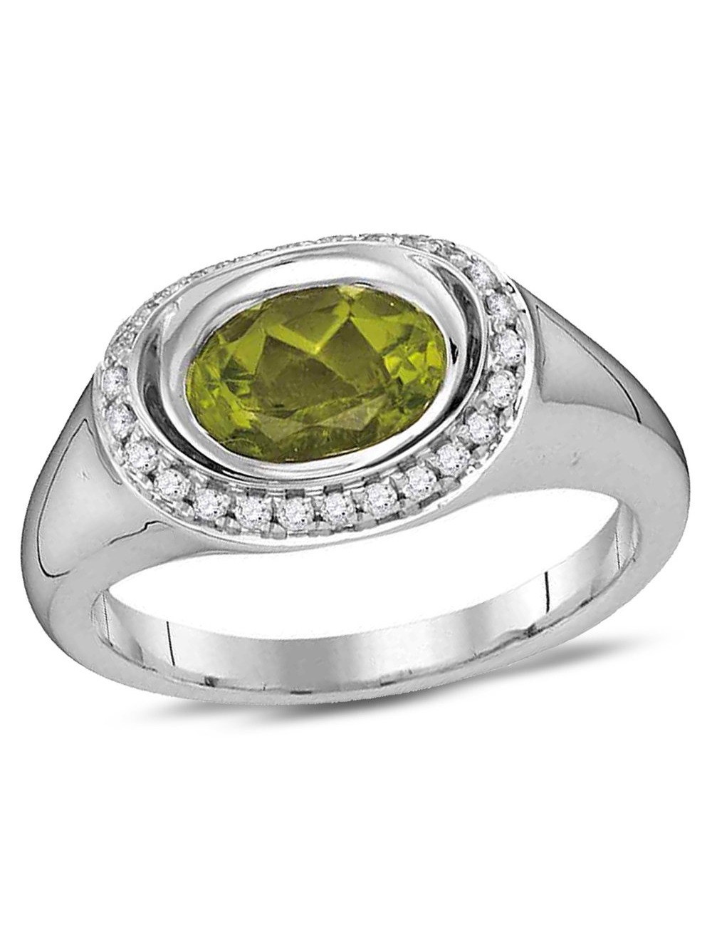 Natural Peridot Ring 1.30 Carat (ctw) in 14K White Gold with Diamonds 1 6 Carat (ctw G-H, SI2) by Gem And Harmony