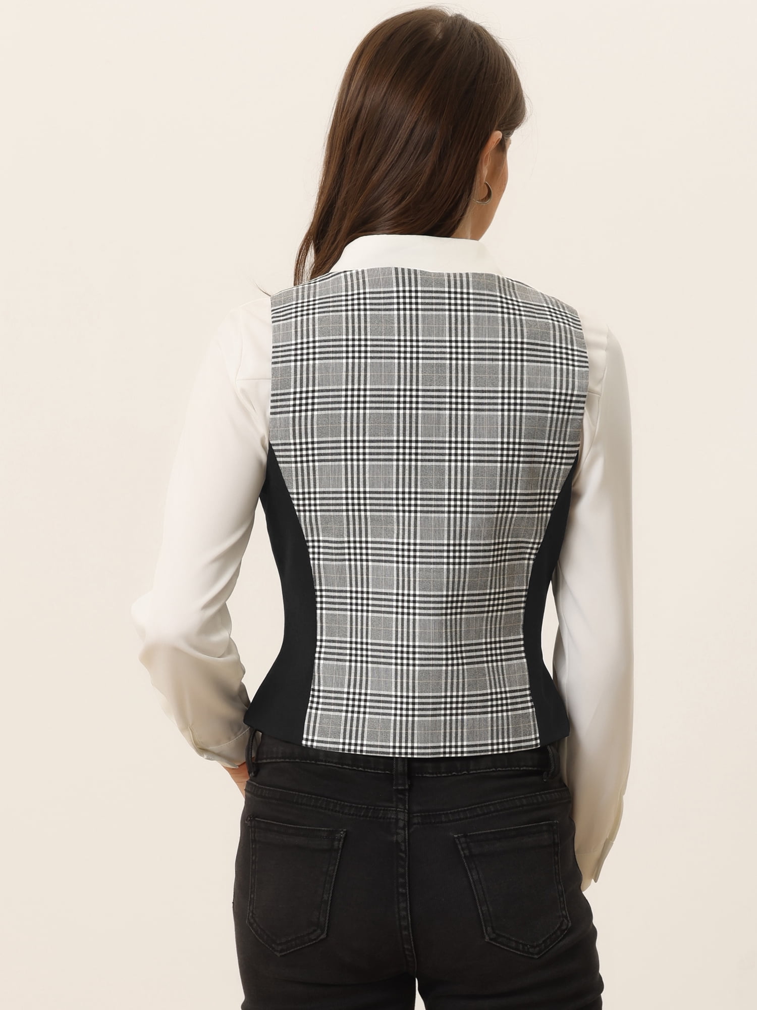 DARING DIVA Women's Vintage Waistcoat Vest Plaid Button Down Vests XS Black