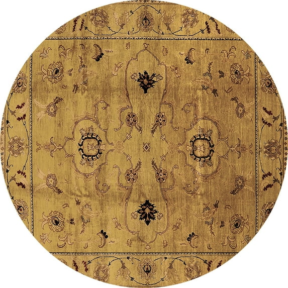 Ahgly Company Indoor Round Oriental Brown Industrial Area Rugs, 4' Round