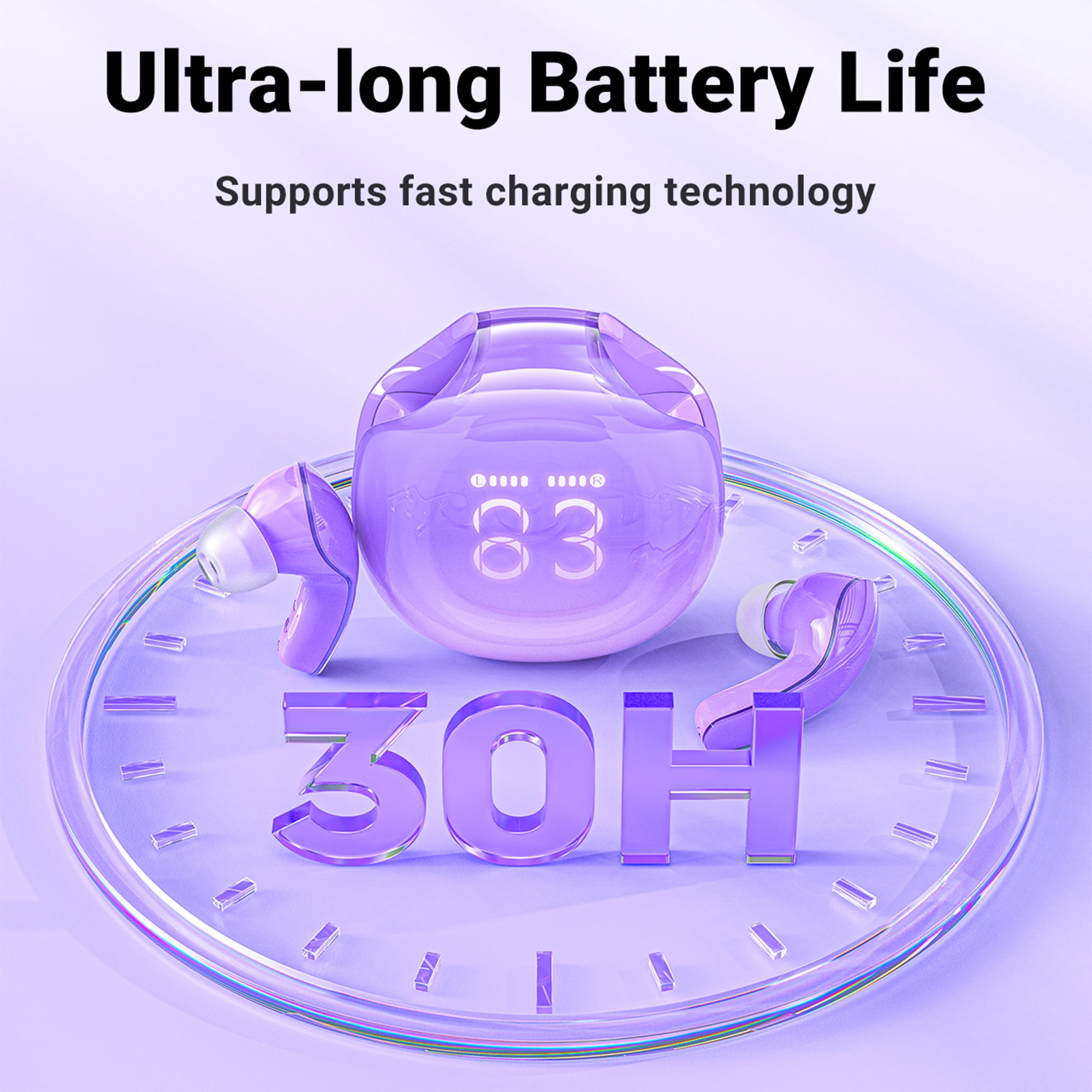 ACEFAST Wireless Earbuds Bluetooth 5.3 Noise Reduction TWS In-Ear Headset with LED Battery Display for Android/iOS  (Purple)