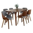 thumbnail image 2 of Folia Fabrizzi 7-Piece Dining Set: Walnut Wood Table & Grey Fabric Chairs, Mid-Century Modern, 63" Indoor Kitchen Set. Stylish, comfortable seating for dining room or break room., 2 of 6