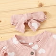 thumbnail image 5 of Huowey Baby Girls One Piece Cute Outfits Ruffles Knitted Long Sleeve Heart Print Crewneck Button Romper Jumpsuit With Headband Valentine Clothes Set Vacation Dailywear,Pink,12-18 Months, 5 of 8
