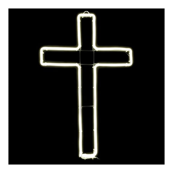 LED Neon Cross - 24 Inch Cool White Rope Light - Indoor/Outdoor Decoration - Holiday & Year-Round Motif - Durable & Easy to Hang