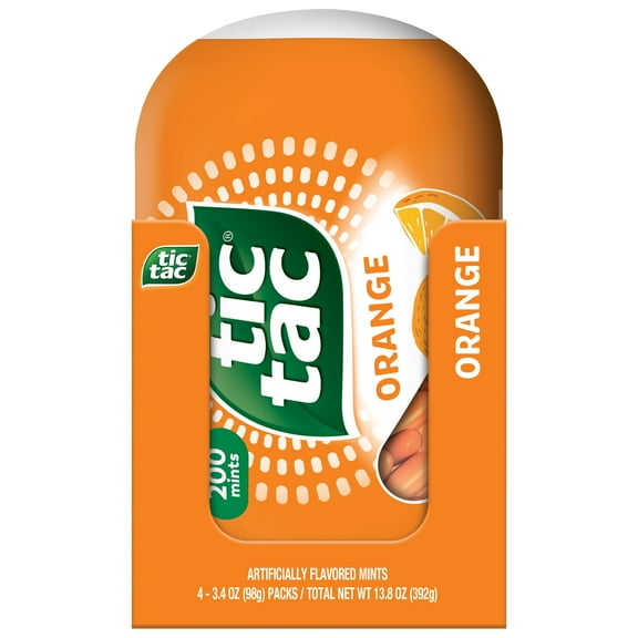 Tic Tac Orange Flavored SAF21 Mints, 4 Bottle Packs, On-The-Go Refreshment, 3.4 oz Each