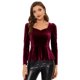 thumbnail image 1 of Blusa de terciopelo para mujer, elegante, con escote corazón, manga larga, top peplum borgoña XS, 1 of 5