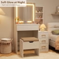 thumbnail image 2 of Makeup Vanity Desk with Sliding Mirror, Vanity Dressing Table with 3 Color Adjustable Lights, Girls Vanity Set with Stool, 4 Compact Vanity Drawers, Power Outlet, 2 of 8
