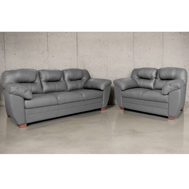 Sala de Piel Genuina Sofá y Love Seat ConfortoPiel Toscana Gris Oxford