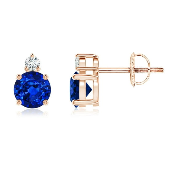 ANGARA Natural Basket-Set 1.2 ct Blue Sapphire Stud Earrings with Diamond in 14K Rose Gold for Women (Size-5mm) | Anniversary, Jewelry Gift for Women | Natural Blue Sapphire Earrings