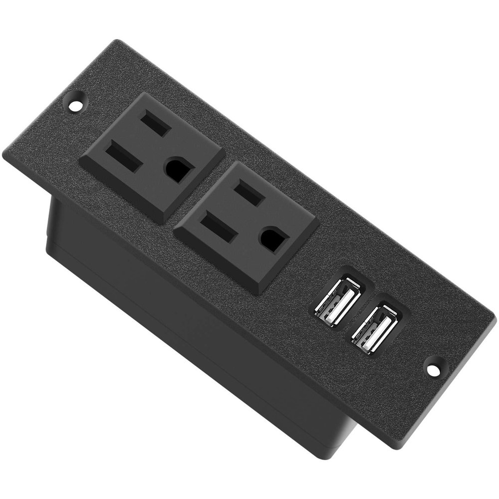 Recessed Power Strip, Black Desktop Power Grommet Socket with Furniture