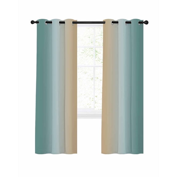 Teal Ombre Blackout Curtains, Light Blocking Print Window Curtains, Modern Yellow Gradient Farmhouse Art Thermal Insulated Window Drapes for Living Room Kitchen Cafe 2 Panels, 55"W x 39"L