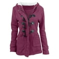 thumbnail image 3 of BUIgtTklOP Women Color Horn Buttons Cardigan Padded Hooded Coat Jacket Overcoat, 3 of 5