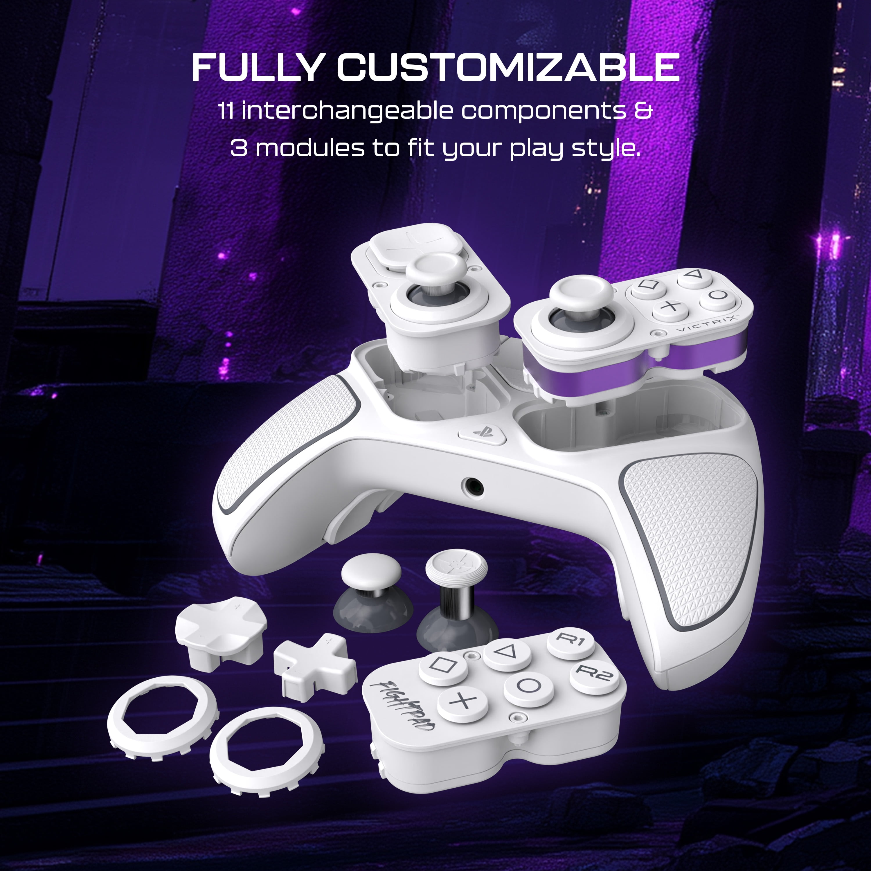 Turtle Beach Victrix Pro BFG Reloaded Wireless Modular Gaming Controller for PlayStation 5, PlayStation 4, PC; Fightpad Module, Hall-Effect Thumbsticks/Triggers, Remappable Buttons - White
