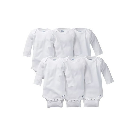 Gerber Baby Boy or Girl Gender Neutral White Onesies Long Sleeve Bodysuits, 6-Pack