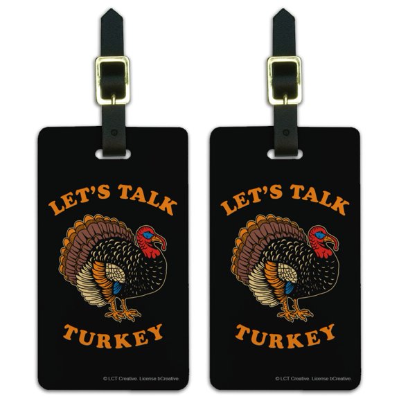 Let's Talk Turkey Thanksgiving Funny Humor Luggage ID Tags Suitcase Carry-On Cards - Set of 2
