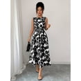 thumbnail image 3 of Black And White Floral Print Sleeveless Fit And Flare Midi Dress, 3 of 6