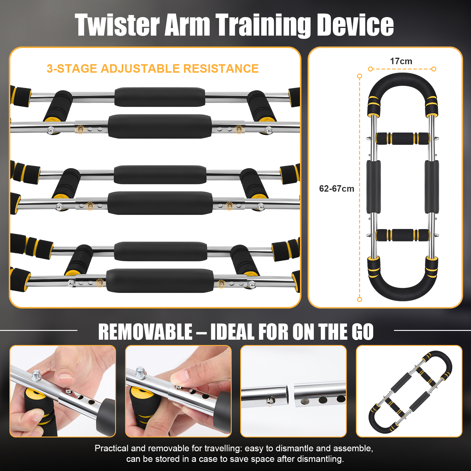VIVIHEYDAY Twister Arm Trainer, 30/40/50 kg Adjustable Chest Workout Equipment Portable Detachable Power Twister Bar for Enhancing Upper Body Muscle