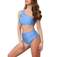 thumbnail image 4 of INSPIRE CHIC Women's One Shoulder Elegant Bikini Sets, 2 Piece Push Up Top Tummy Control Bottom Swimwear Bathing Suits Small Sky Blue, 4 of 5