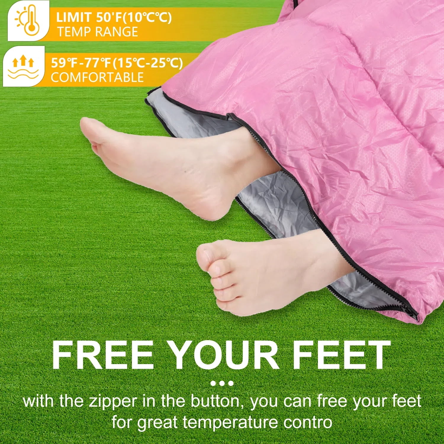 Teblint Camping Sleeping Bag for Adults Kids, Cold Weather Warm Sleeping Bag with Compression Bag for 3 Seasons, Compact Camping Essentials Gear Accessories Hiking Sleep Must Haves-Pink