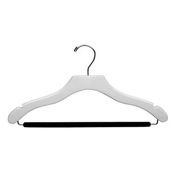 International Hanger Wooden Wavy Suit Hanger w/Velvet Bar, White Finish with Chrome Hardware, Box of 100