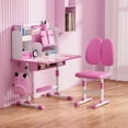 thumbnail image 4 of YNCE Kids Desk and Chair Set, Height Adjustable Children School Study Table and Chair Set, Kids Desk with Book Stand, Storage Drawer, Foot Pedal, Side Hook, 4 of 8