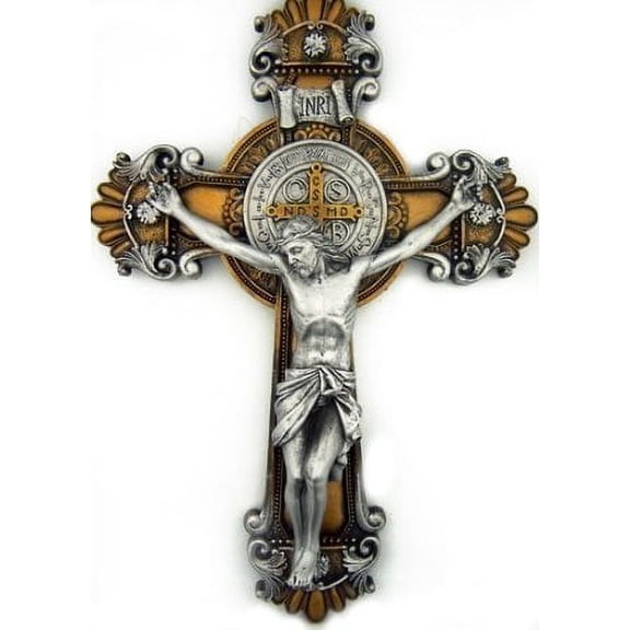 St. Saint Benedict Crucifix 2 Tone Wall Cross 10 Inch Religious Gift