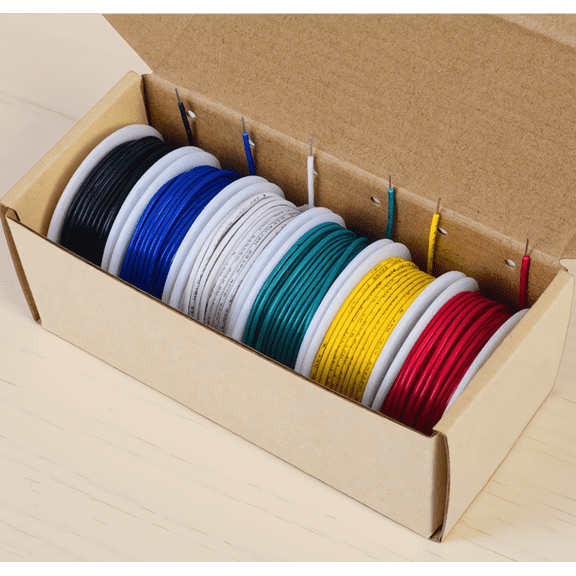 6-Pack 18 AWG Solid Tinned Copper Hook-Up Wire, PVC Insulation, 20 ft Per Roll, 6 Colors (Red, Black, Green, Yellow, Blue, White)