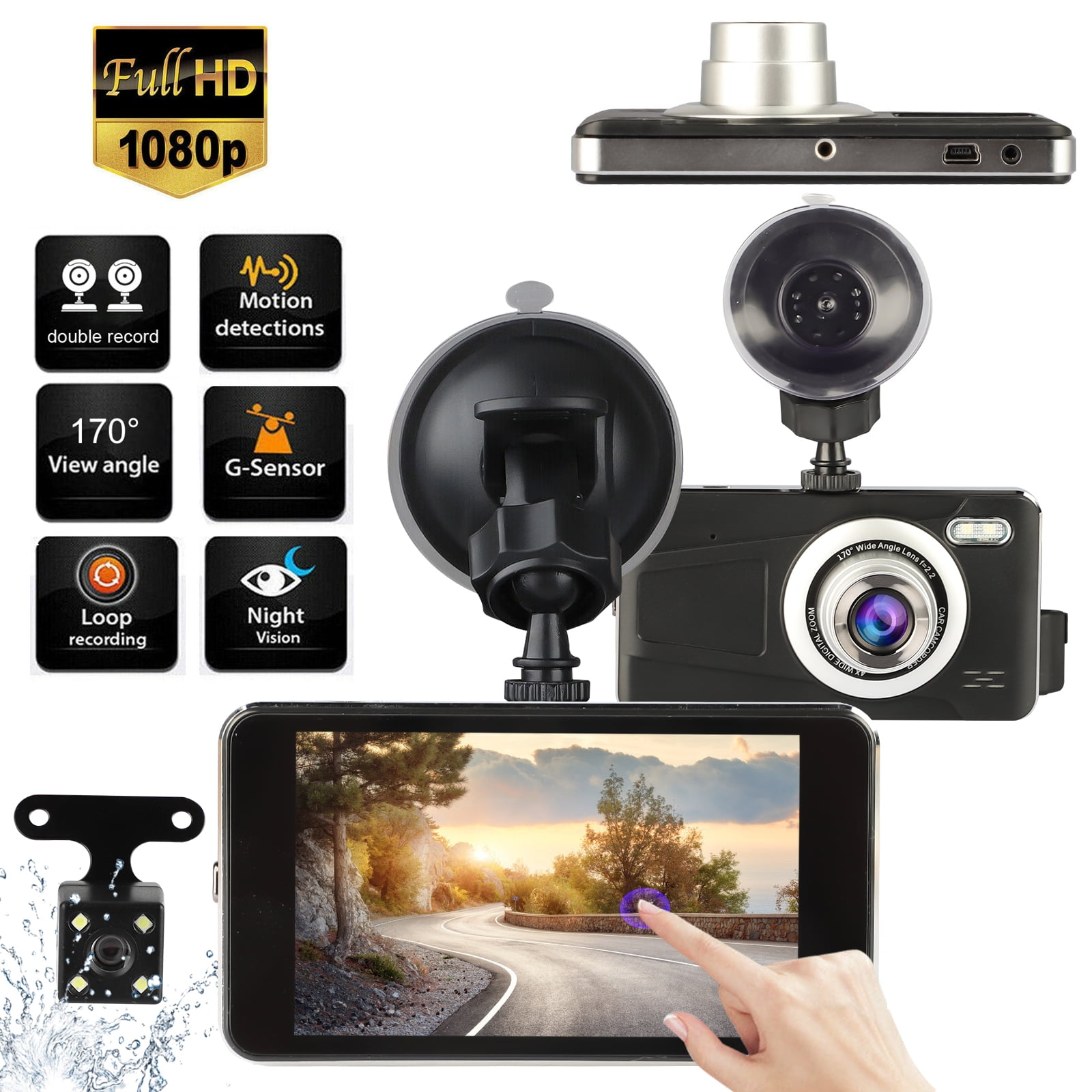Support 64GB Max. Dual Dash Cam Front and Rear Camera HQBKING 1080P Front Car Camera with 170° Front 4X Zoom G-Sensor Night Vision Loop Recording Parking Monitor 2.7 inch LCD 