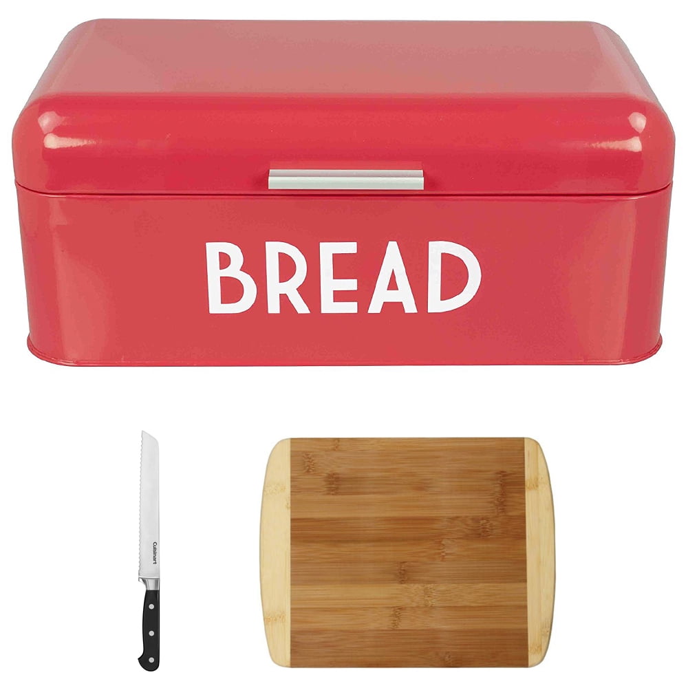 Home Basics Bread Box, Red Metal Bread Box w/ Lid and 2 Year Limited